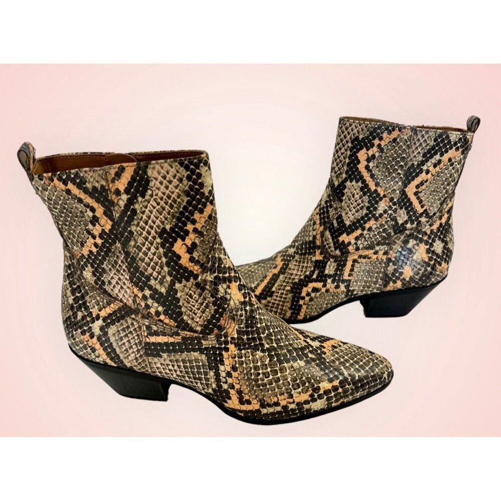 Circus By Sam Edelman Womens Garth Vinyl Snake Print Ankle Booties Sz 7.5 Brown